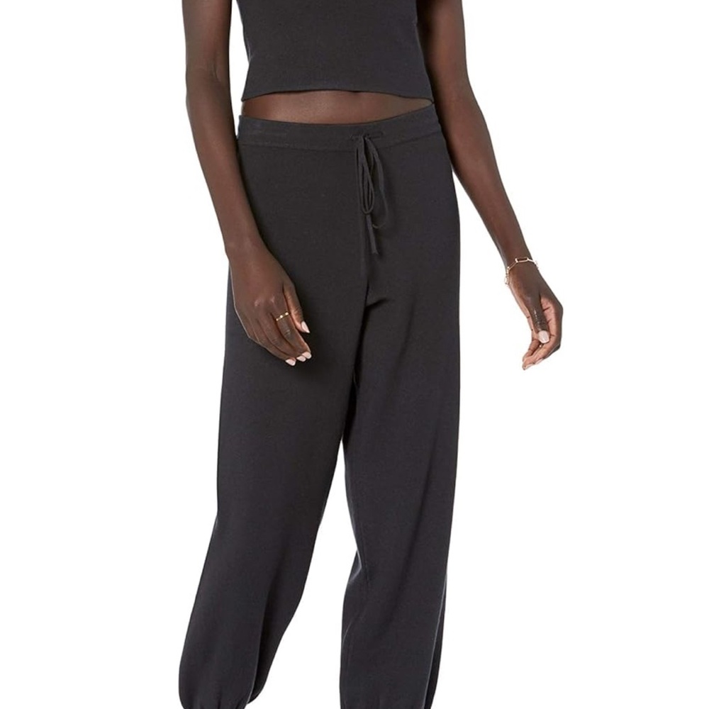 Black Track Pants with Elastic Waistband and Tapered Cuffs
